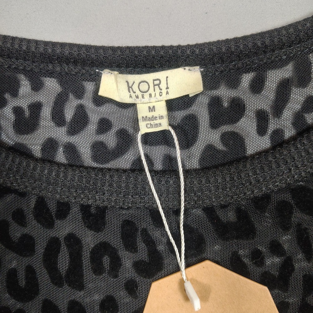 Kori America Mesh Top Women Medium Black Leopard Burnout Velvet Long Sleeve - Picture 5 of 10